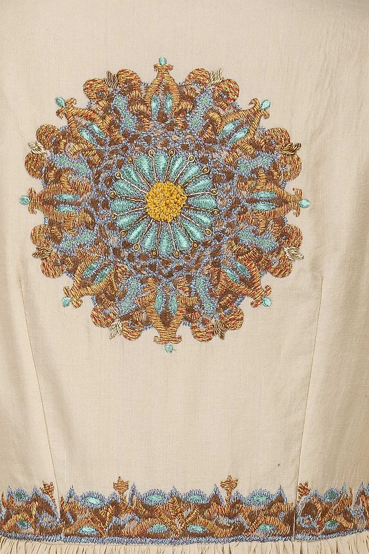 Natural thread embroidery front open gown available only at Pernia's Pop Up Shop.