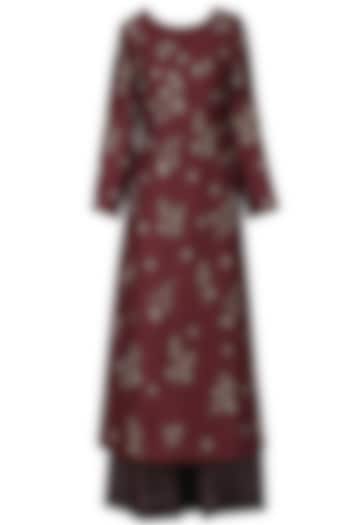 Maroon and Brown Floral Embroidered Kurta Set by Samant Chauhan