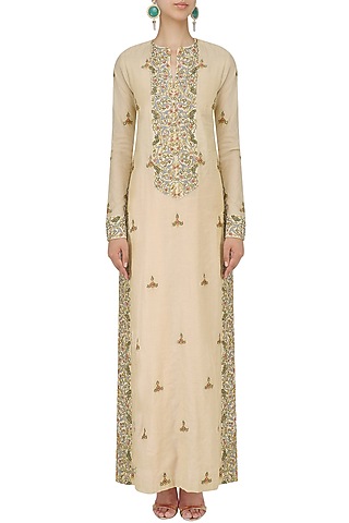 Natural Thread and Zari Embroidered Straight Gown by Samant Chauhan