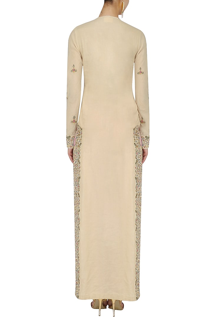 Natural thread and zari embroidered straight gown available only at Pernia's Pop Up Shop.