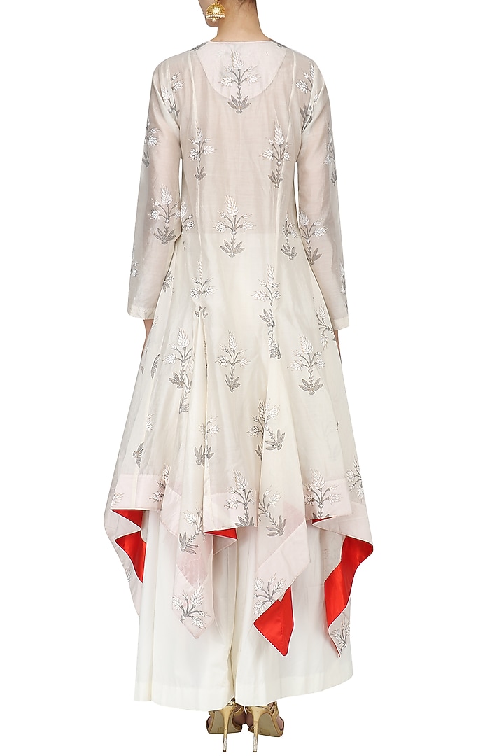 White block print high low kurta set available only at Pernia's Pop Up Shop.