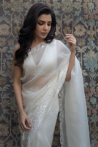 Ivory Embroidered Saree Set by Devnaagri