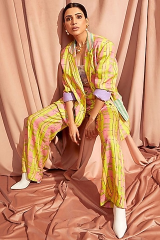 Neon Green Printed Trousers by Doh Tak Keh