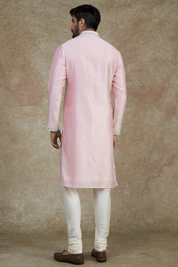 Baby Pink Pure Chanderi Silk Embroidered Kurta Set by ALOUKIK at Pernia's Pop Up Shop