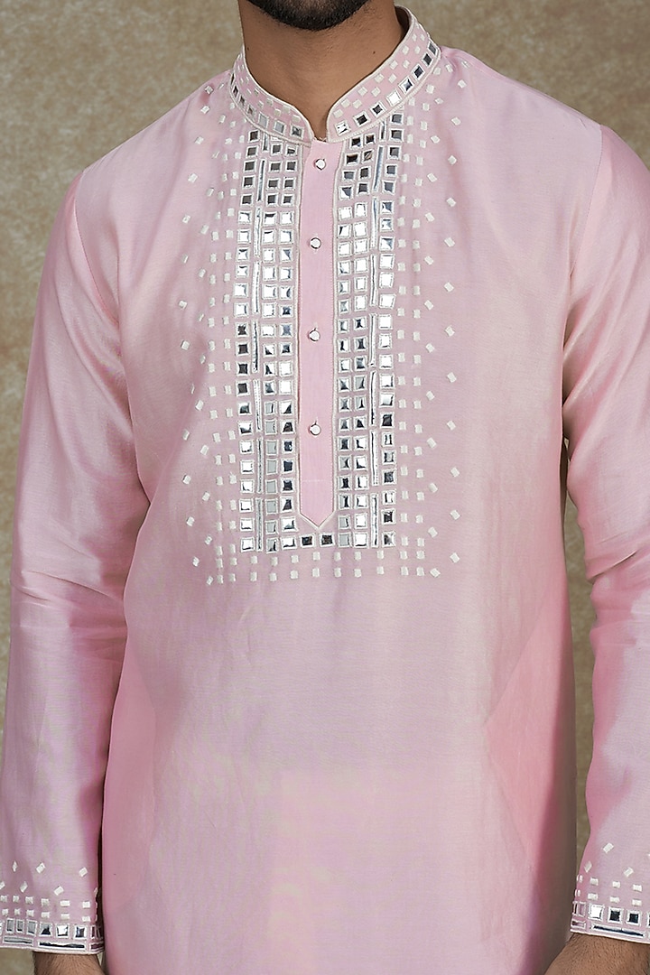 Baby Pink Pure Chanderi Silk Embroidered Kurta Set by ALOUKIK at Pernia's Pop Up Shop