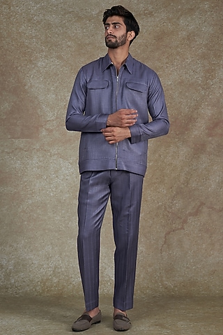 Mauve Silk Blend Bomber Jacket Set by ALOUKIK