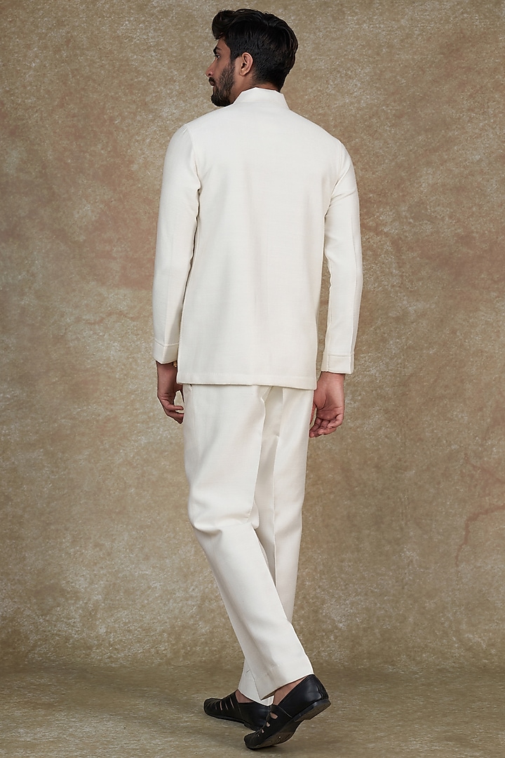 White Silk Blend Bomber Jacket Set by ALOUKIK at Pernia's Pop Up Shop