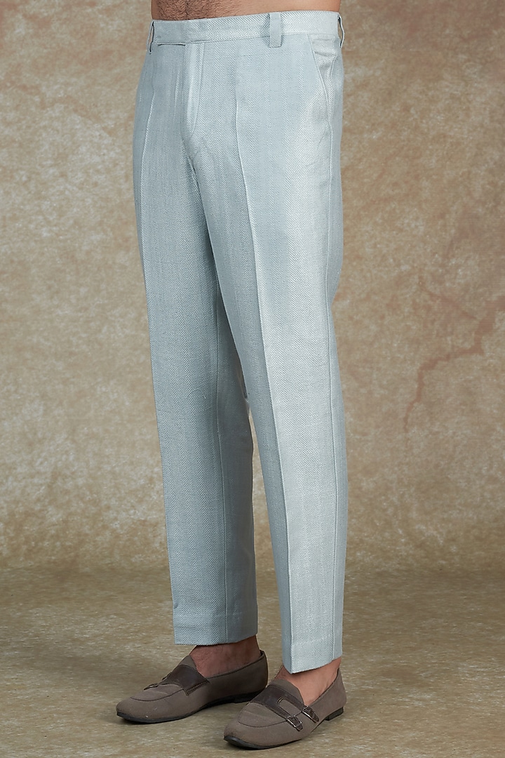 Sky Blue Silk Blend Bomber Jacket Set by ALOUKIK at Pernia's Pop Up Shop