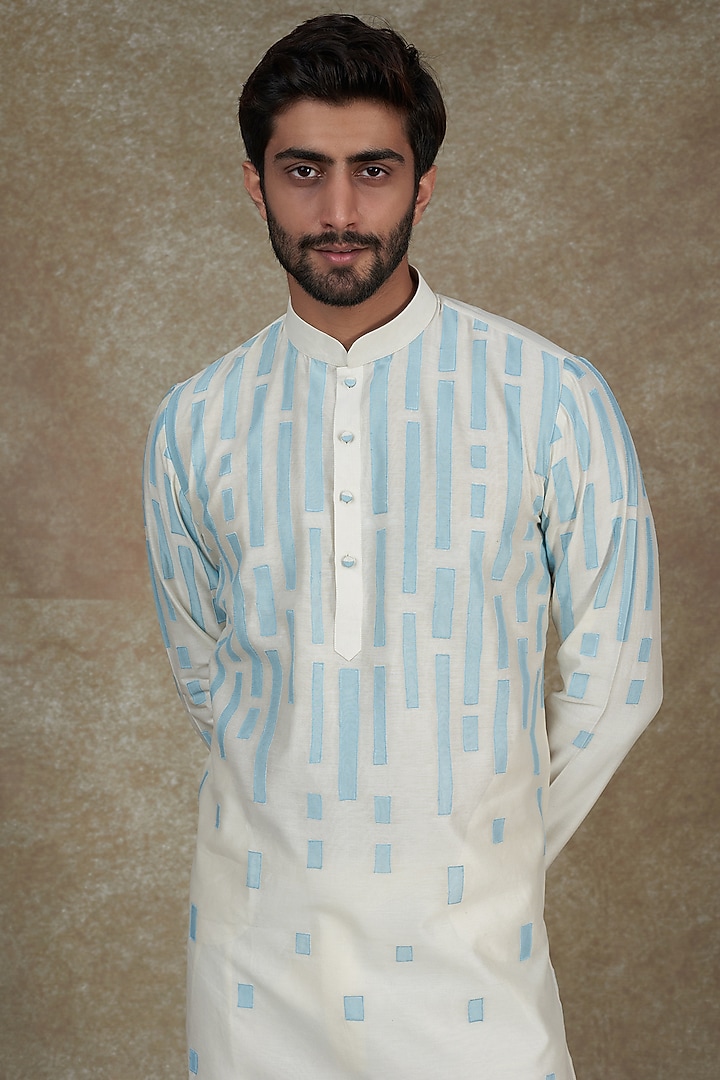 Beige Silk Cotton Patch Work Kurta Set by ALOUKIK at Pernia's Pop Up Shop