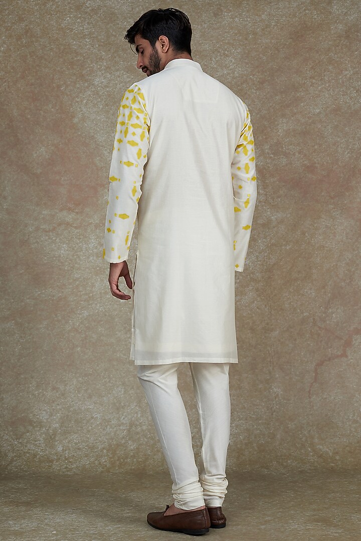 Beige Silk Cotton Patch Work Kurta Set by ALOUKIK at Pernia's Pop Up Shop