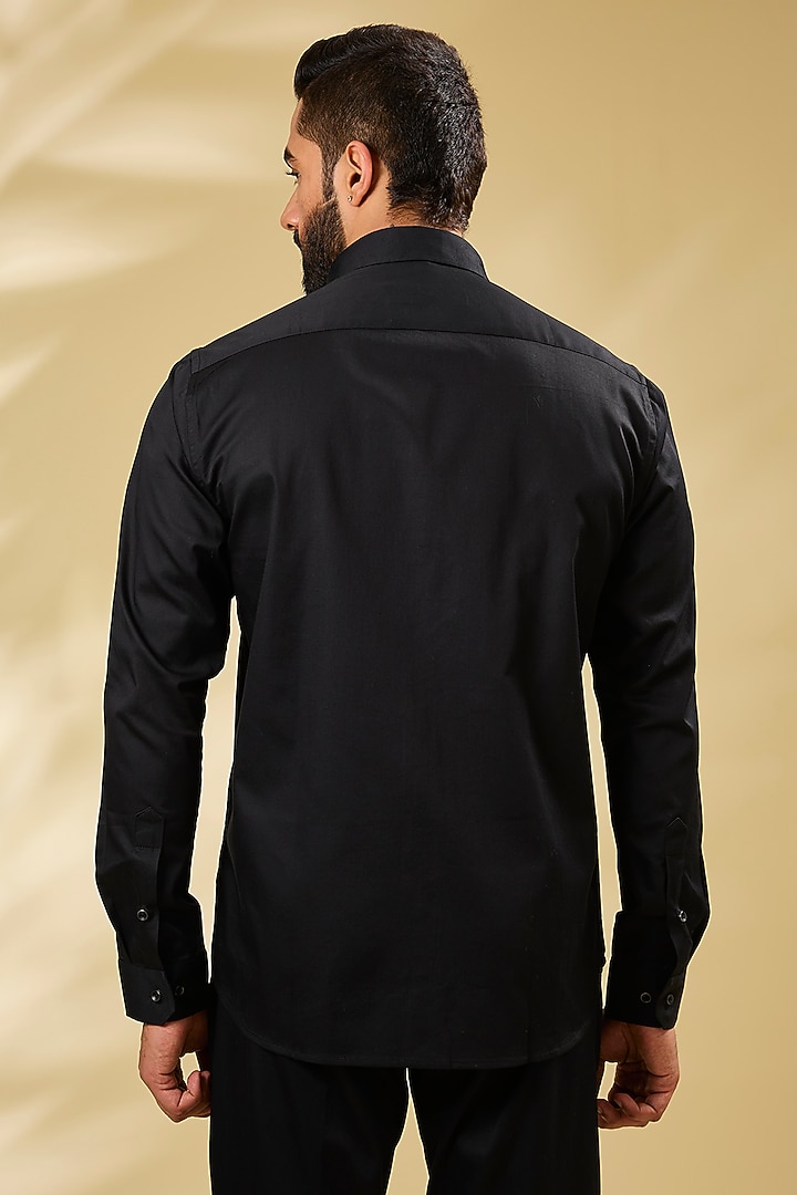 Black Cotton Lycra Aari Embroidered Handcrafted Party Wear Shirt by SAMMOHAN at Pernia's Pop Up Shop