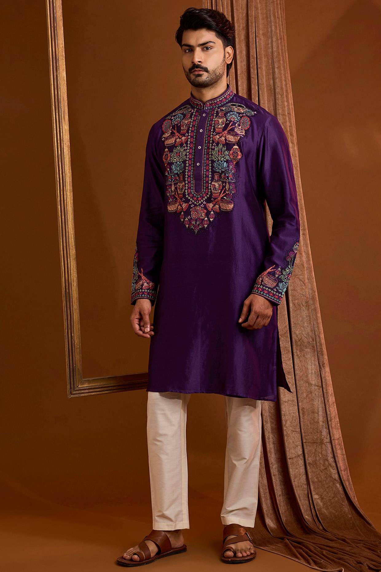SAMMOHAN Purple Silk Kurta Set