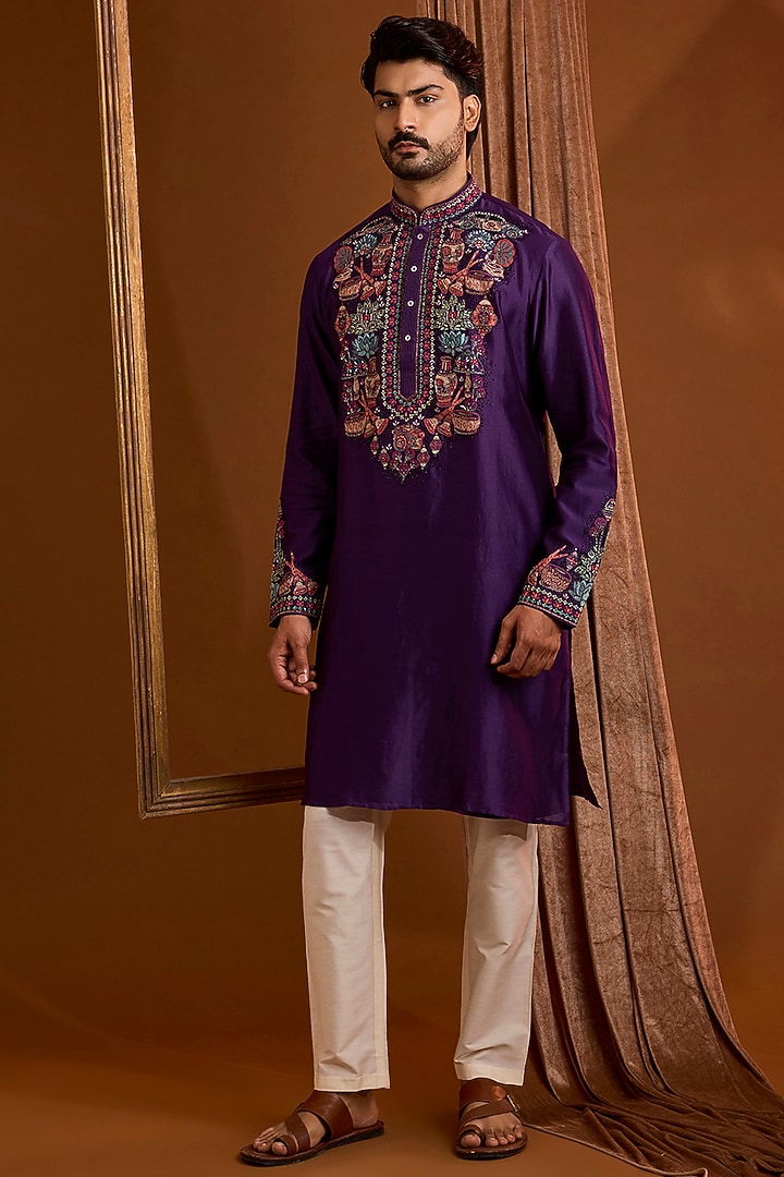 Purple Silk Kurta Set by SAMMOHAN at Pernia's Pop Up Shop