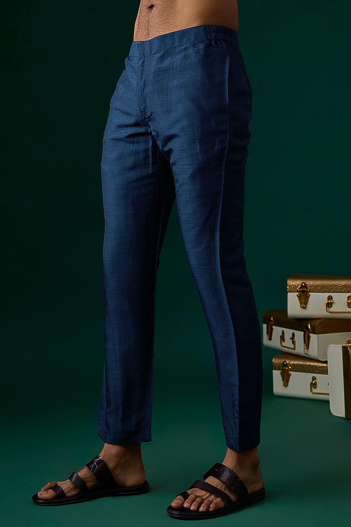 Teal Tussar Hand & Machine Embroidered Kurta Set by SAMMOHAN at Pernia's Pop Up Shop