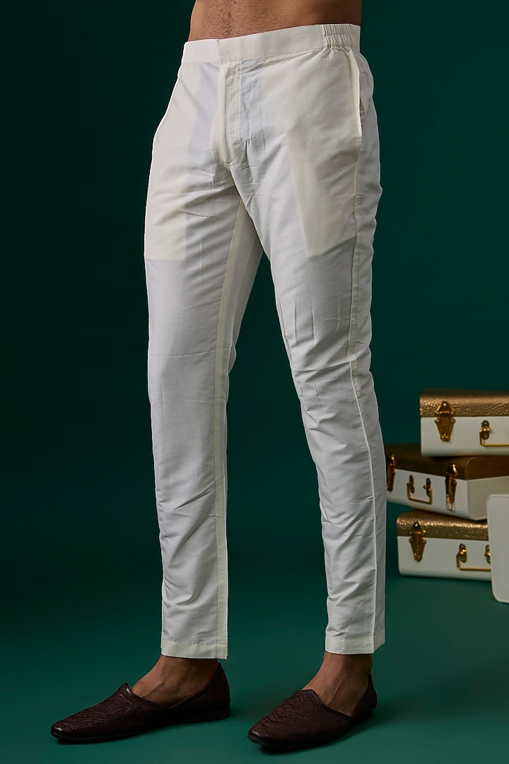 Ivory Raw Silk Hand & Machine Embroidered Groom Sherwani Set by SAMMOHAN at Pernia's Pop Up Shop