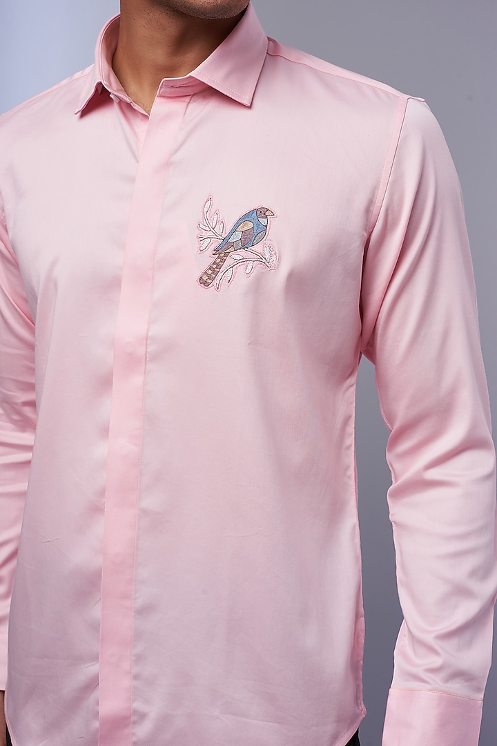 Pink Cotton & Lycra Embroidered Party Wear Shirt by ALOUKIK at Pernia's Pop Up Shop