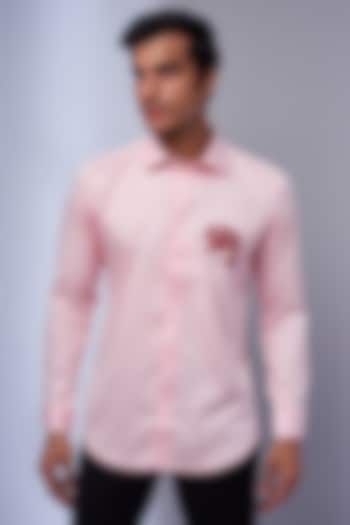 Pink Cotton & Lycra Embroidered Shirt by ALOUKIK at Pernia's Pop Up Shop