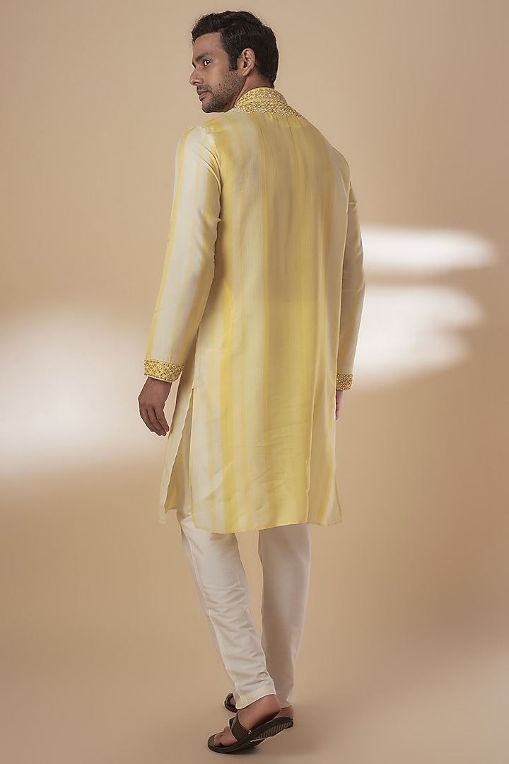 Yellow Tussar Tie-Dye & Resham Work Kurta Set by SAMMOHAN at Pernia's Pop Up Shop