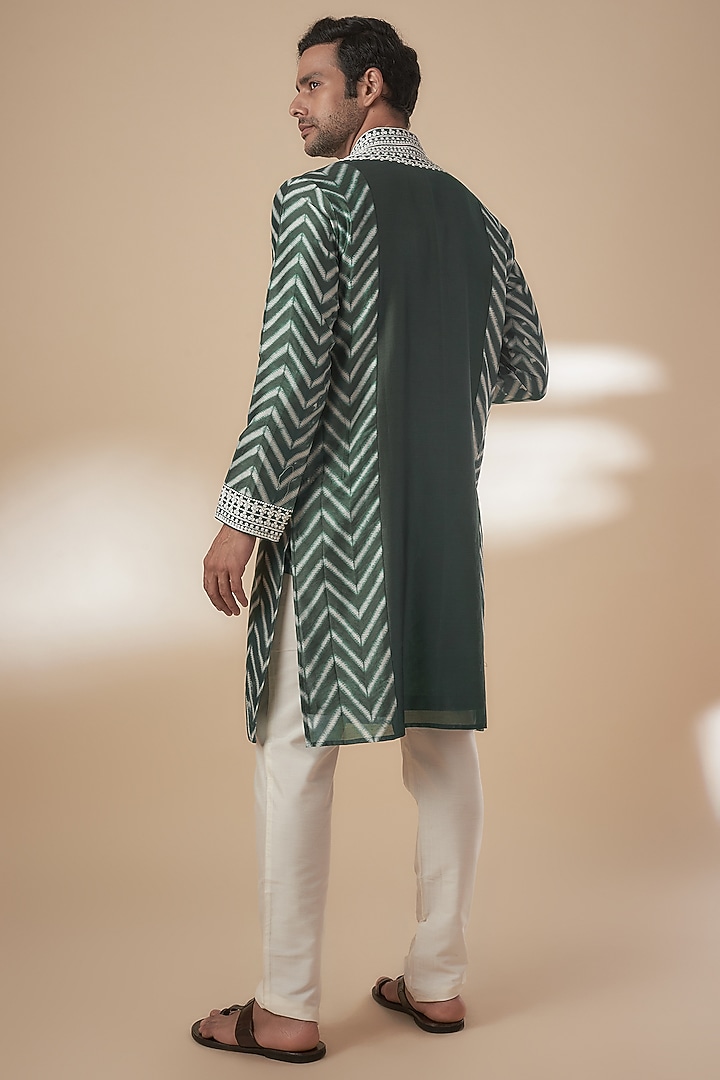 Green Chanderi Tie-Dye & Hand Embroidered Kurta Set by SAMMOHAN at Pernia's Pop Up Shop