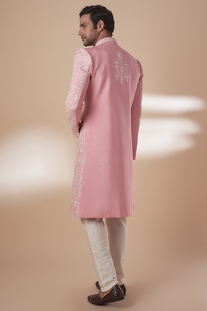 Pink Tussar Dori Work Groom Sherwani Set by SAMMOHAN at Pernia's Pop Up Shop