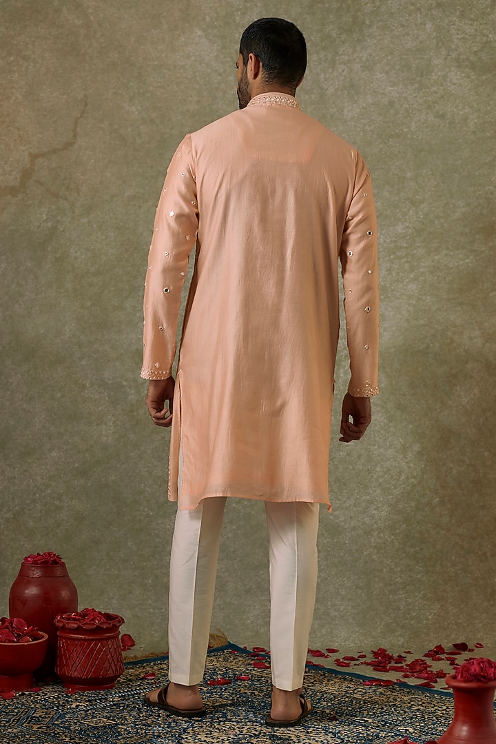 Peach Mirror Embroidered Kurta Set with Flared Jewel inspried sharara