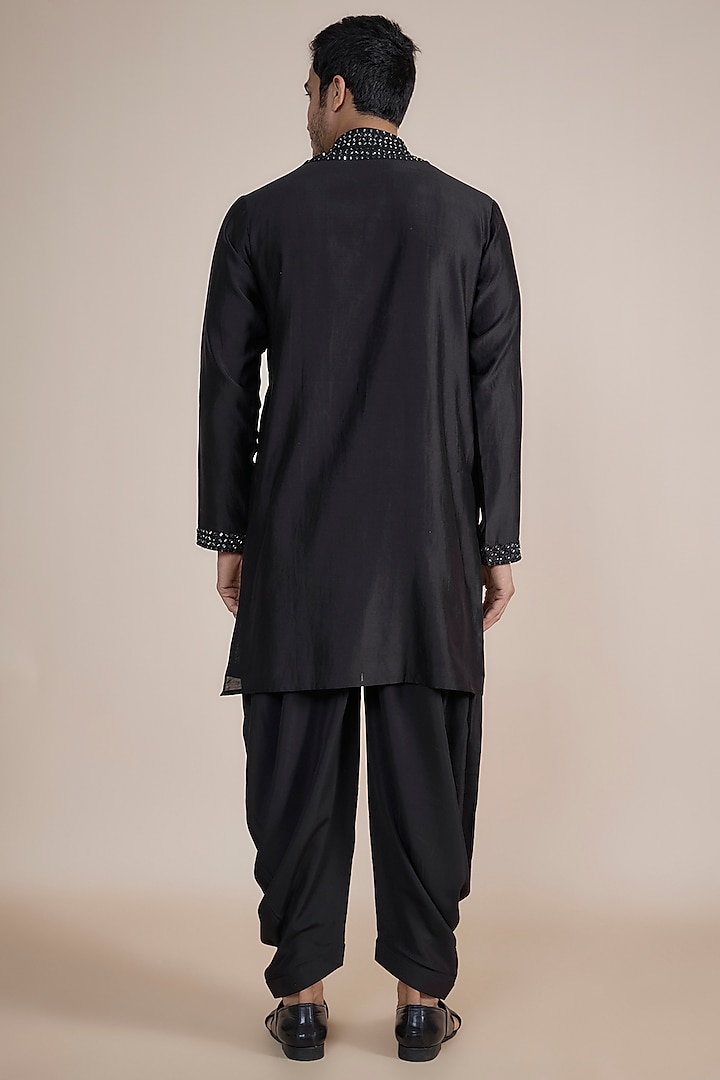 Black Silk Blend Mirror Embroidered Kurta Set by SAMMOHAN at Pernia's Pop Up Shop