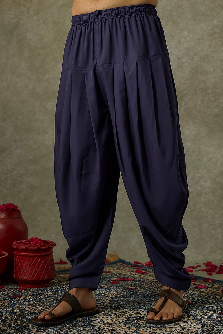 Navy Blue Silk Blend Mirror Embroidered Kurta Set by SAMMOHAN at Pernia's Pop Up Shop
