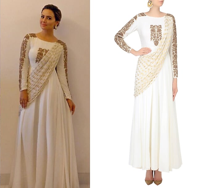 White embroidered drape dupatta anarkali available only at Pernia's Pop Up Shop.