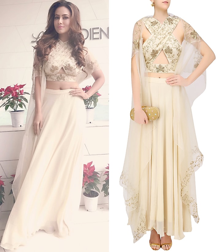 Cream floral embroidered blouse, cape and skirt set available only at Pernia's Pop Up Shop.