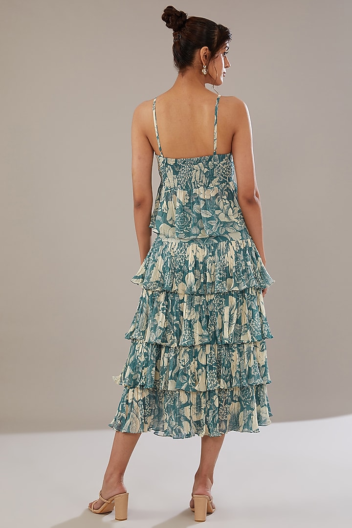 Teal Blue Georgette Floral Printed Skirt Set by Sana Barreja at Pernia's Pop Up Shop