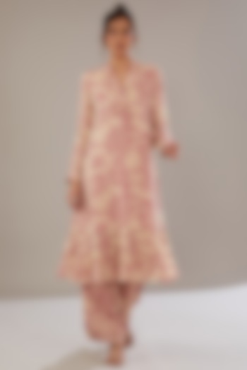 Rose Pink Georgette Floral Printed Kurta Set by Sana Barreja at Pernia's Pop Up Shop