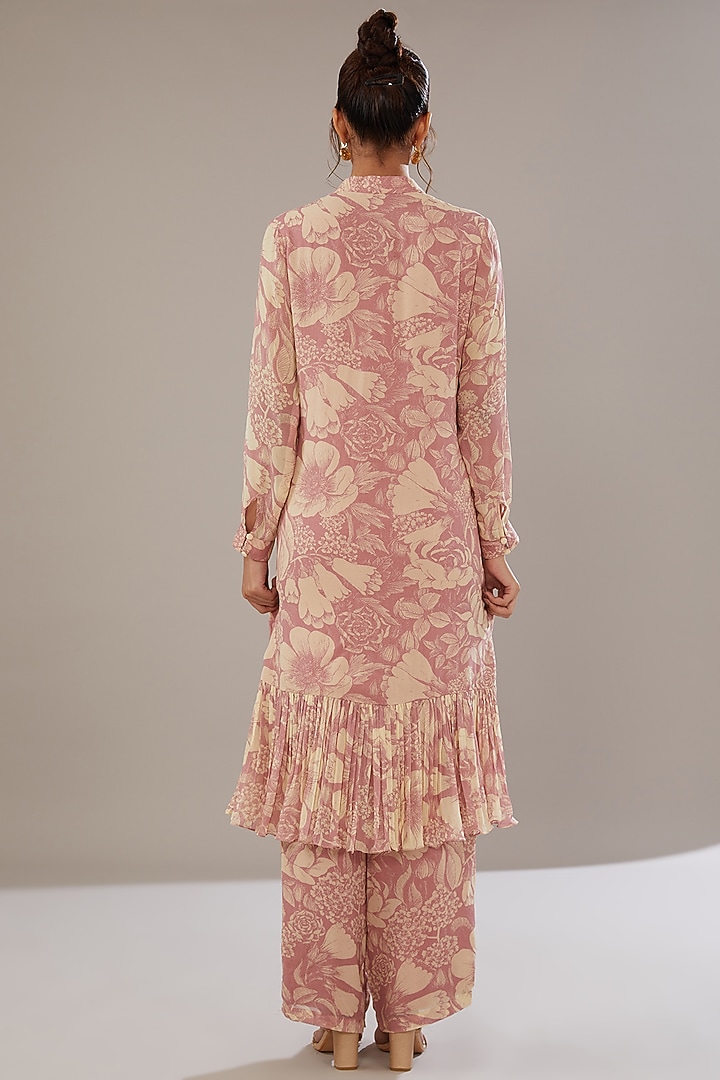 Rose Pink Georgette Floral Printed Kurta Set by Sana Barreja at Pernia's Pop Up Shop