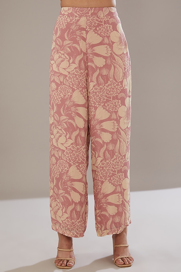 Rose Pink Georgette Floral Printed Kurta Set by Sana Barreja at Pernia's Pop Up Shop