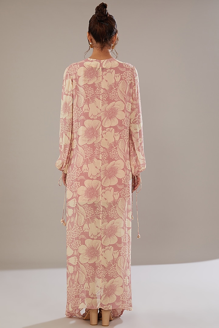 Rose Pink Georgette Floral Printed Kaftan Summer Dress by Sana Barreja at Pernia's Pop Up Shop
