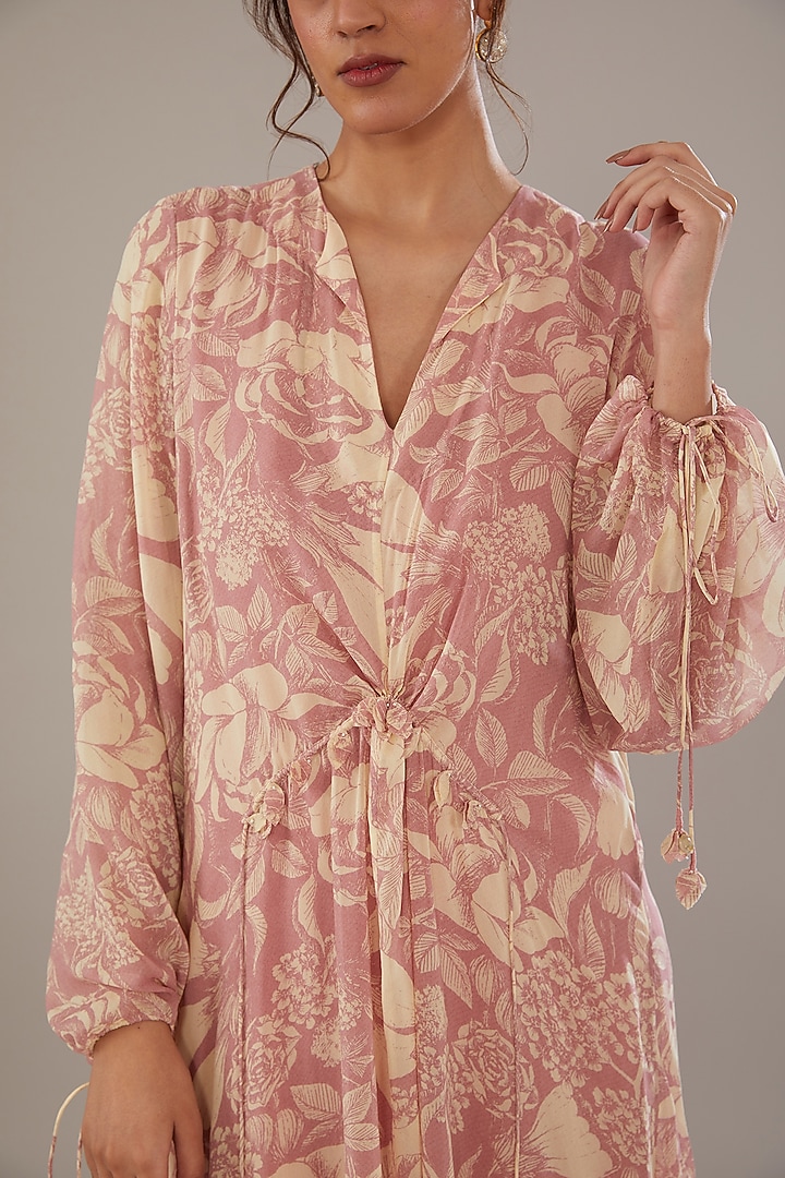 Rose Pink Georgette Floral Printed Kaftan Summer Dress by Sana Barreja at Pernia's Pop Up Shop