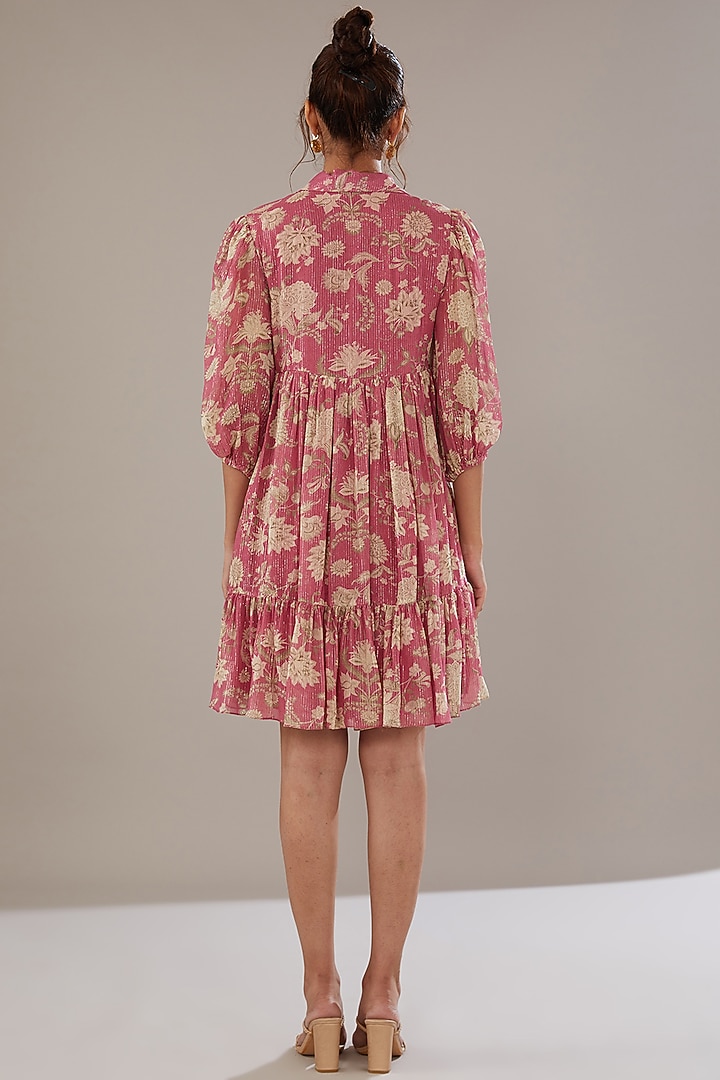 Pink Georgette Lurex Floral Printed Summer Dress by Sana Barreja at Pernia's Pop Up Shop