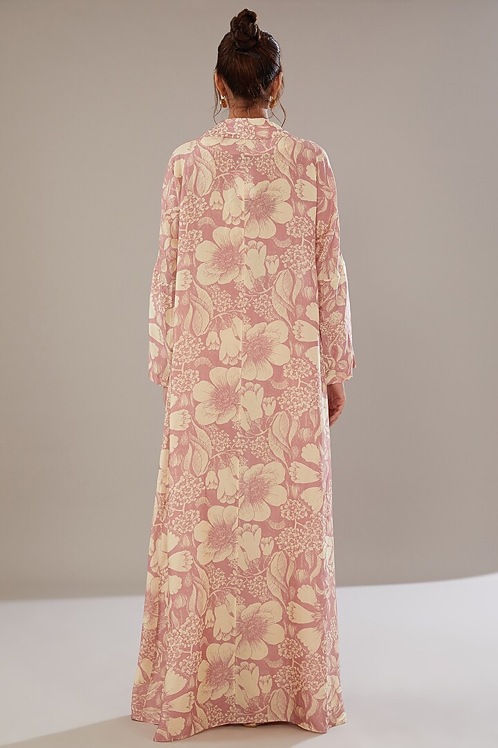 Rose Pink Bemberg Silk Floral Printed Jacket Set by Sana Barreja at Pernia's Pop Up Shop