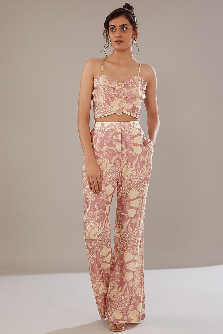 Rose Pink Bemberg Silk Floral Printed Jacket Set by Sana Barreja at Pernia's Pop Up Shop