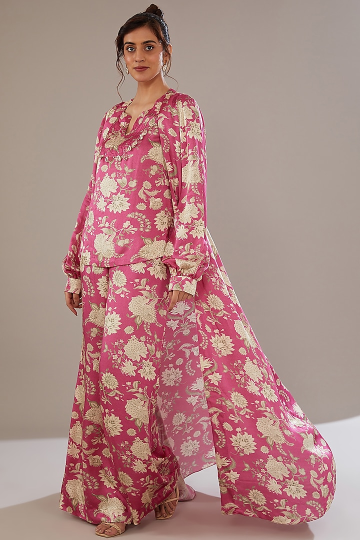 Pink Modal Floral Printed Jacket Set by Sana Barreja