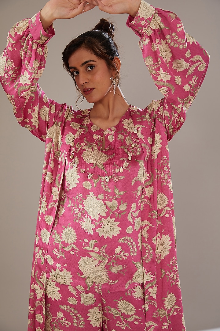 Pink Modal Floral Printed Jacket Set by Sana Barreja at Pernia's Pop Up Shop