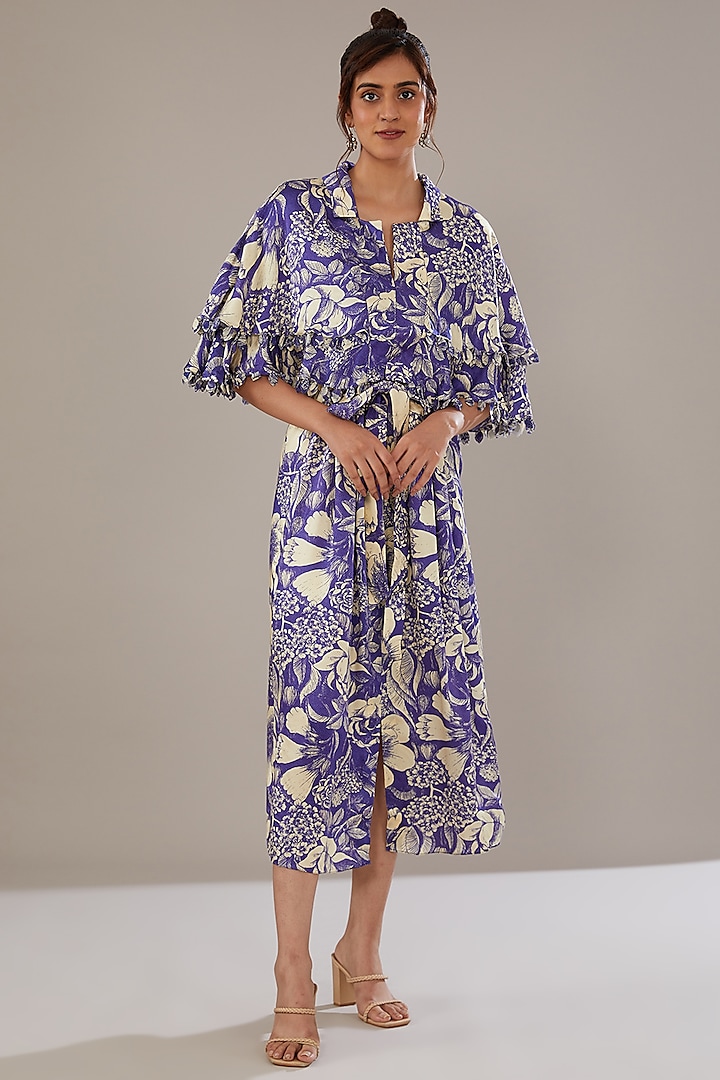 Indigo Blue Modal Floral Printed Dress by Sana Barreja at Pernia's Pop Up Shop