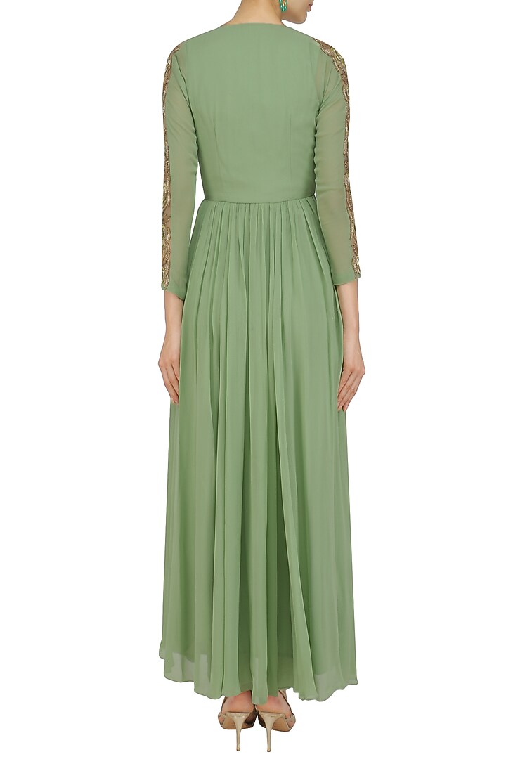 Olive green embellished kurta, bustier and pants set available only at Pernia's Pop Up Shop.