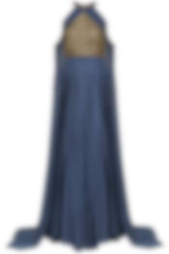 Blue Sequins Embellished Cape Sleeves Gown by Sanya Gulati