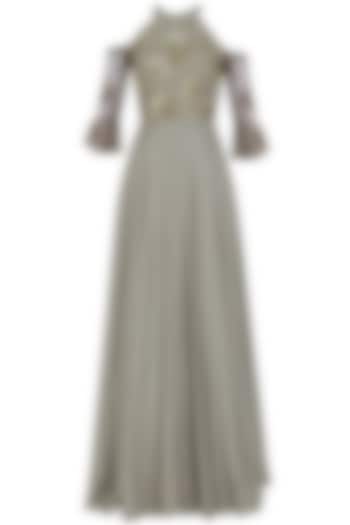 Ash grey metallic sequins cold shoulder gown available only at Pernia's Pop Up Shop.