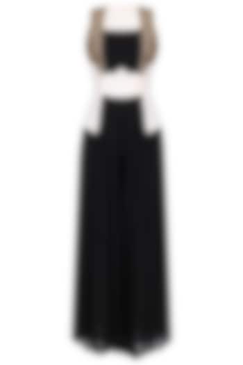 Black bustier, palazzo pants and white embellished jacket set available only at Pernia's Pop Up Shop.