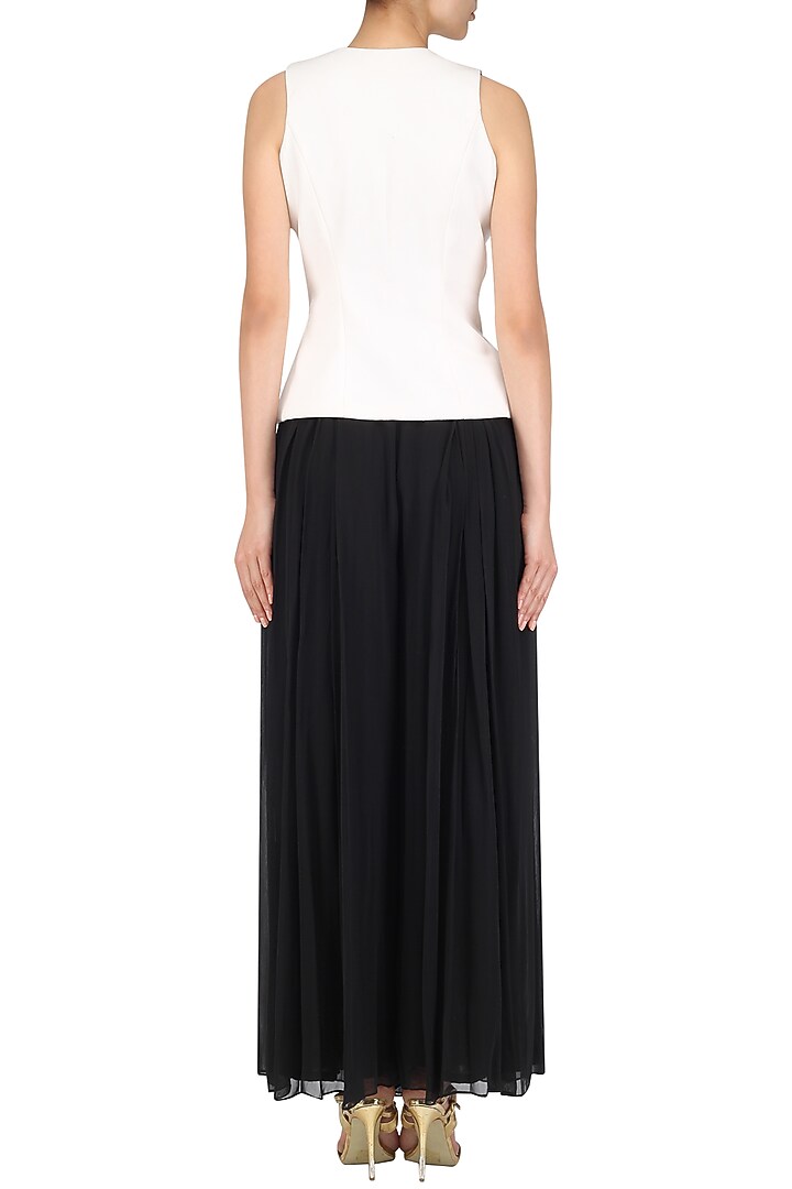 Black bustier, palazzo pants and white embellished jacket set available only at Pernia's Pop Up Shop.