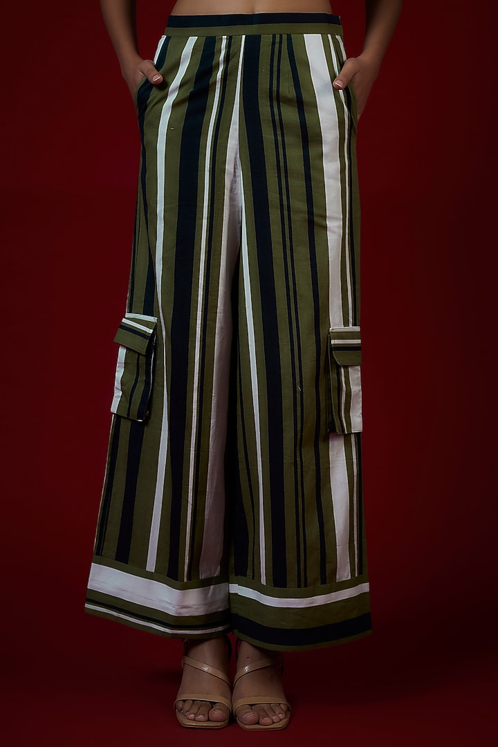 Olive Green Twill Cotton Cheetah Printed Co-Ord Set by Saangi at Pernia's Pop Up Shop