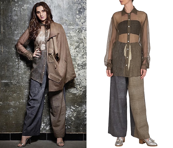 Olive Green Tailored Sheer Shirt by Urvashi Kaur at Pernia's Pop Up Shop