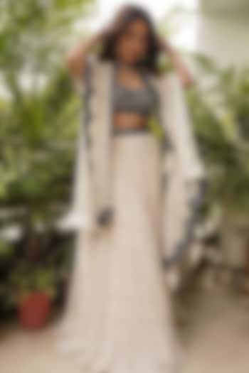 Ivory Georgette Wedding Lehenga Set by Sureena Chowdhri at Pernia's Pop Up Shop