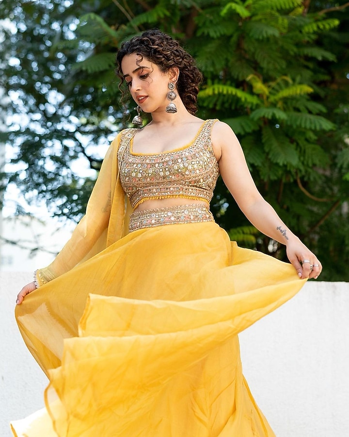 Sunshine Yellow Organza Layered Wedding Lehenga by Ridhima Bhasin at Pernia's Pop Up Shop